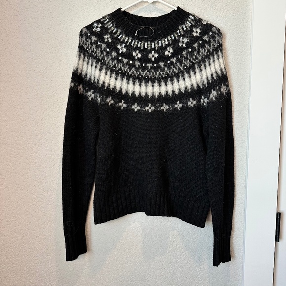 NWOT J. Crew Black & White Fair Isle Wool Blend Crew Neck Sweater - Size S - Picture 1 of 6